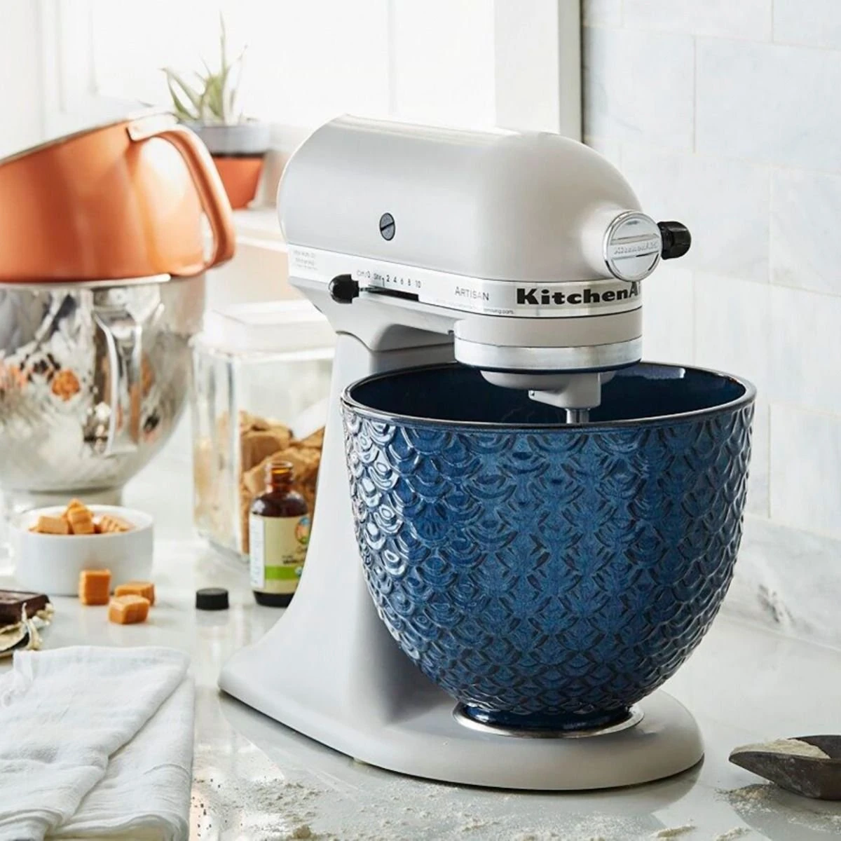 KitchenAid 5-Quart Blue Mermaid Textured Lace Ceramic Bowl | Fits 4.5-Quart & 5-Quart KitchenAid Tilt-Head Stand Mixers - Image 4