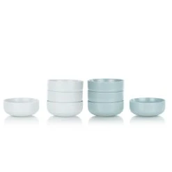 Everything Kitchens Modern Flat 8-Piece Bowl Set | Stone Gray & Dusty Blue