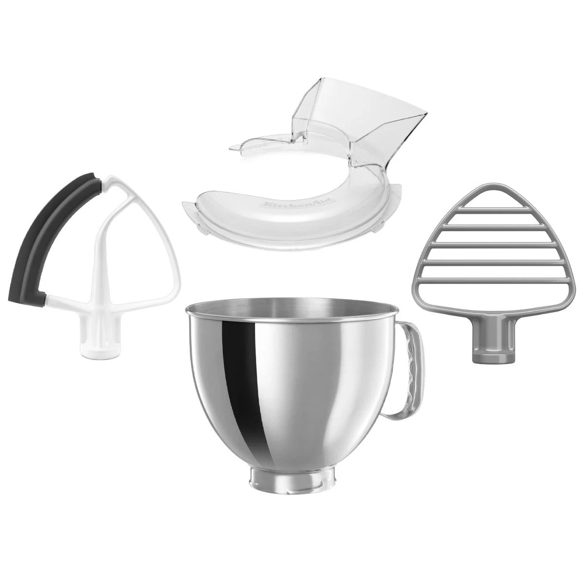 KitchenAid 5-Quart Stainless Steel Bowl + Coated Pastry Beater & Flex Edge Beater + Pouring Shield | Fits 4.5-Quart & 5-Quart KitchenAid Tilt-Head Stand Mixers