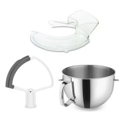 KitchenAid 6-Quart Stainless Steel Bowl W/Handle + Flex Edge Beater + Pouring Shield | Fits 6-Quart KitchenAid Bowl-Lift Stand Mixers