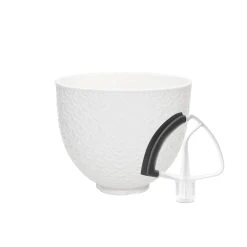 KitchenAid 5-Quart White Mermaid Lace Textured Ceramic Bowl + Flex Edge Beater | Fits 4.5-Quart & 5-Quart KitchenAid Tilt-Head Stand Mixers