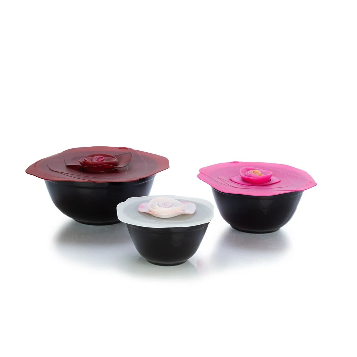 Mosser Glass Mixing Bowl Set With Silicone Lids | Black Raspberry & Roses - Image 2