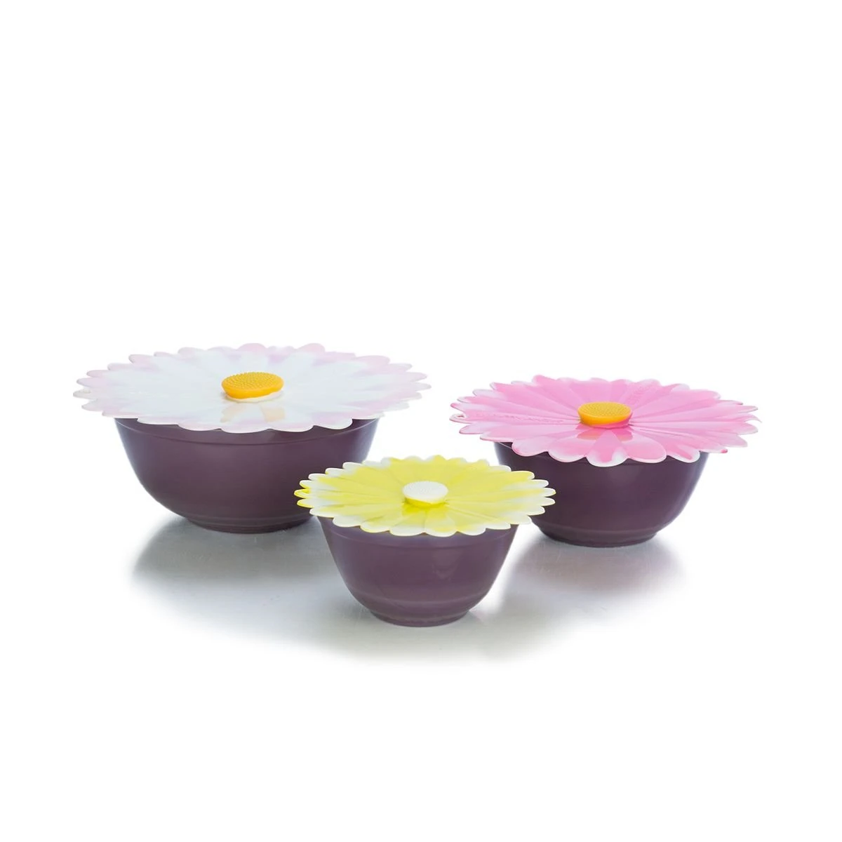 Mosser Glass Mixing Bowl Set With Silicone Lids | Eggplant & Daisies - Image 2