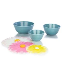 Mosser Glass Mixing Bowl Set With Silicone Lids | Georgia Blue & Daisies