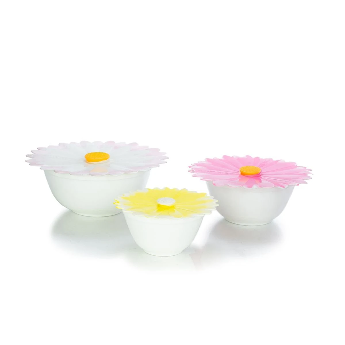 Mosser Glass Mixing Bowl Set With Silicone Lids | White & Daisies - Image 2