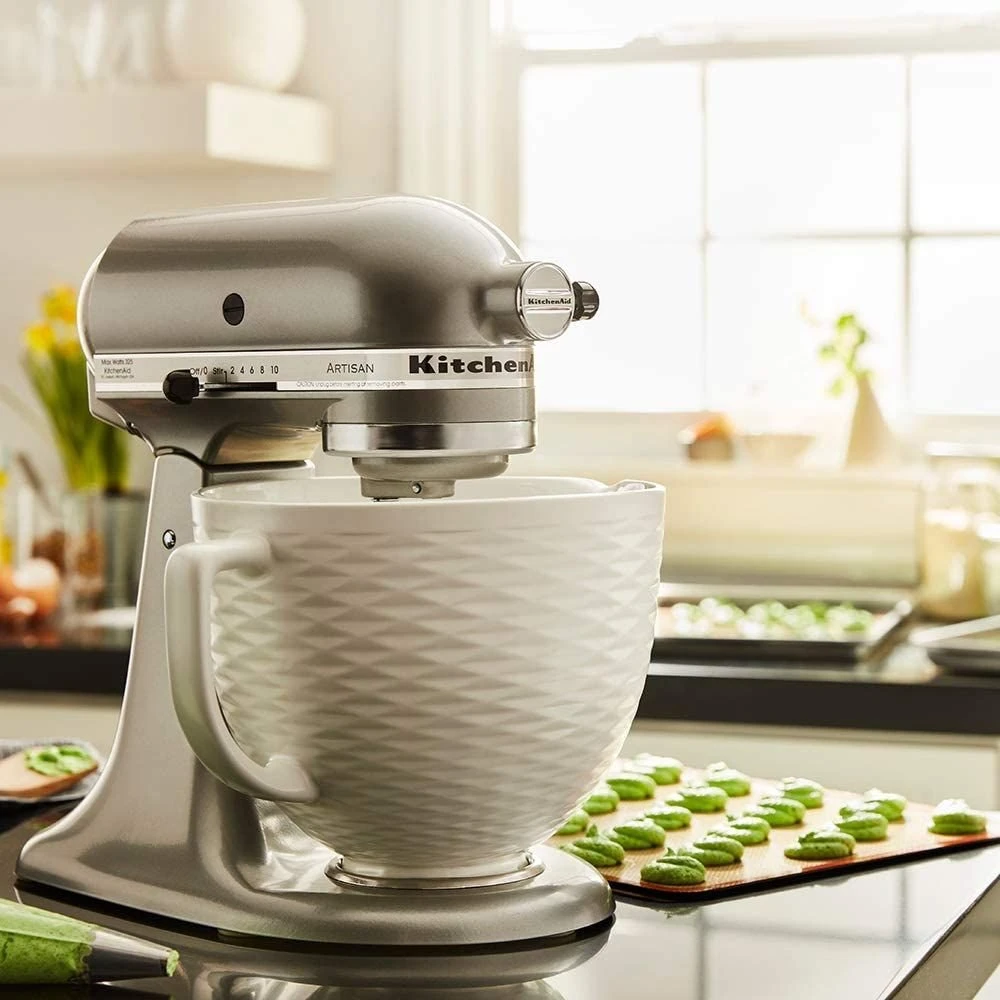 KitchenAid 5-Quart White Chocolate Textured Ceramic Bowl + Flex Edge Beater | Fits 4.5-Quart & 5-Quart KitchenAid Tilt-Head Stand Mixers - Image 4