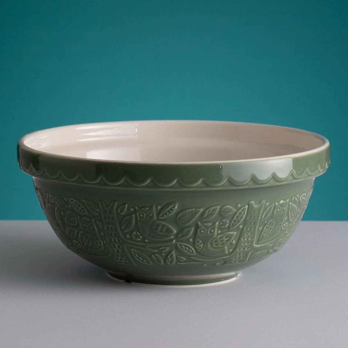 Mason Cash In The Forest S18 (2.85 Qt) Embossed Mixing Bowl | Owl (Green) - Image 2