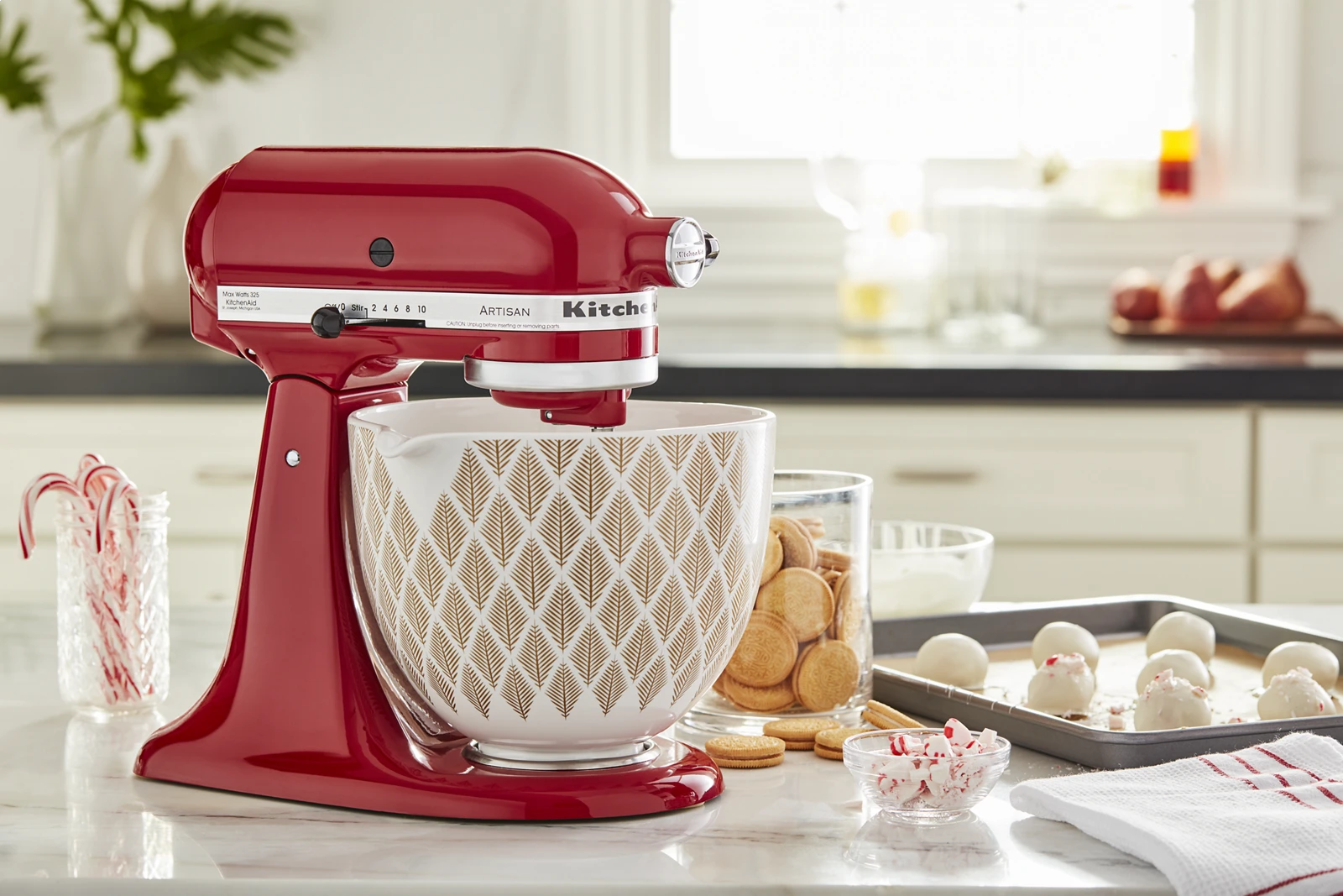 KitchenAid 5-Quart Gold Conifer Patterned Ceramic Bowl | Fits 4.5-Quart & 5-Quart KitchenAid Tilt-Head Stand Mixers - Image 3